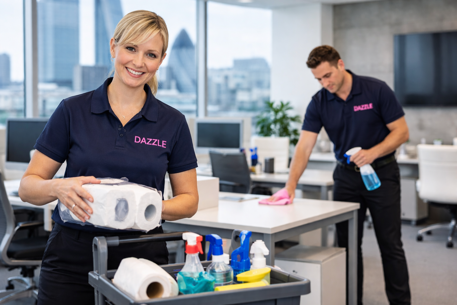 Dazzle staff in blue uniforms